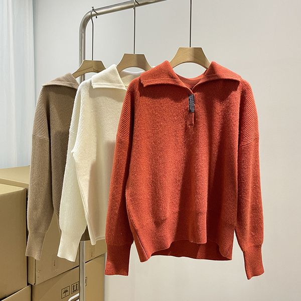 women's sweaters 3 color beading chain 100 cashmere sweater casual turndown collar long sleeve female simple knit jumper autumn 2023 23, White;black
women's sweaters 3 color beading chain 100 cashmere sweater casual turndown collar long sleeve female simple knit jumper autumn 2023 23, White;black