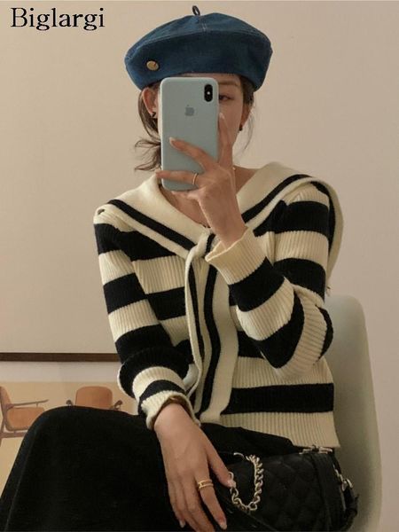 women's sweaters knitted autumn korean pullover sweater women striped print long sleeve ladies cropped fashion casual woman 2023 23082, White;black
women's sweaters knitted autumn korean pullover sweater women striped print long sleeve ladies cropped fashion casual woman 2023 23082, White;black