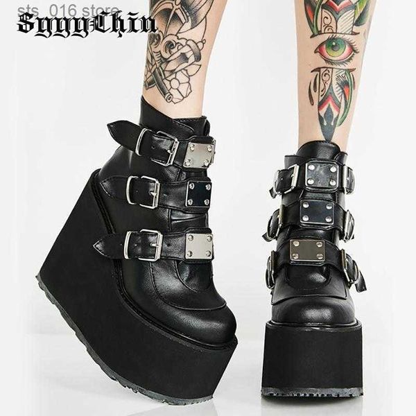 boots women ankle boots platform wedge super high heel metal heart laser female pumps ladies belt round toe lolita punk harajuku shoes t2308, Black
boots women ankle boots platform wedge super high heel metal heart laser female pumps ladies belt round toe lolita punk harajuku shoes t2308, Black