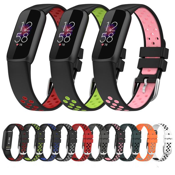 Image of Soft Silicone Strap Dual Colors Loop Adjustable Band for fitbit luxe Bands Wristband Straps Bracelet Watch Replacement Accessories