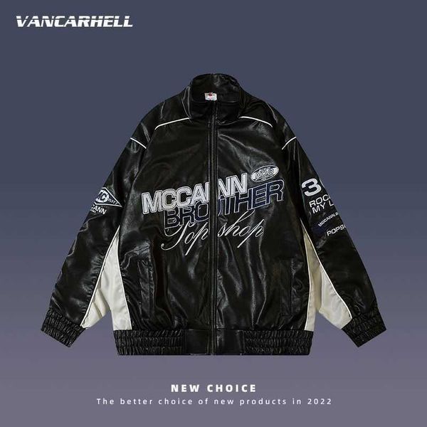 23american hip hop high street heavy industry letter embroidered pu leather jacket men's fashion loose panel contrast motorcycle style, Black;brown
23american hip hop high street heavy industry letter embroidered pu leather jacket men's fashion loose panel contrast motorcycle style, Black;brown