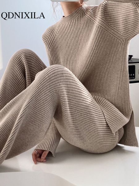 women's two piece pants sweater matching sets 2023 autumn winter solid color round neck loose knitted suit female clothing womens 2 out, White
women's two piece pants sweater matching sets 2023 autumn winter solid color round neck loose knitted suit female clothing womens 2 out, White