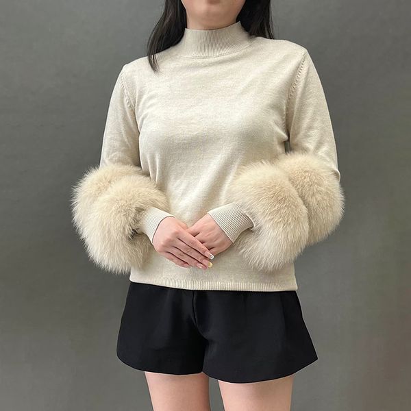 women's sweaters lady autumn winter sweater fur cuff fashion pullover women knitted detachable sleeve s5573 230824, White;black
women's sweaters lady autumn winter sweater fur cuff fashion pullover women knitted detachable sleeve s5573 230824, White;black