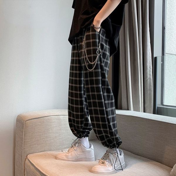 men's pants plaid wide leg trouser belt chain sleepwear wear summer hip hop casual fashion 230824, Black
men's pants plaid wide leg trouser belt chain sleepwear wear summer hip hop casual fashion 230824, Black