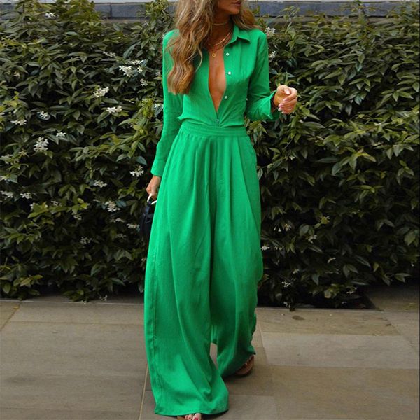 women's two piece pants autumn and winter twopiece women's fashion elegant casual solid color longsleeved shirt loose long wideleg, White
women's two piece pants autumn and winter twopiece women's fashion elegant casual solid color longsleeved shirt loose long wideleg, White