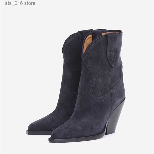 boots genuine leather suede ankle boots for women solid chunky heels short boots pointed toe fashion women casual shoes plus size 43 t230824, Black 
boots genuine leather suede ankle boots for women solid chunky heels short boots pointed toe fashion women casual shoes plus size 43 t230824, Black