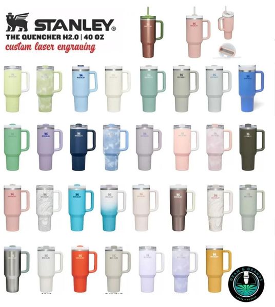 

stanley watermelon quencher h2.0 logo pink tie dye 40oz mugs with handle insulated tumblers lid straw stainless steel coffee termos wisteria