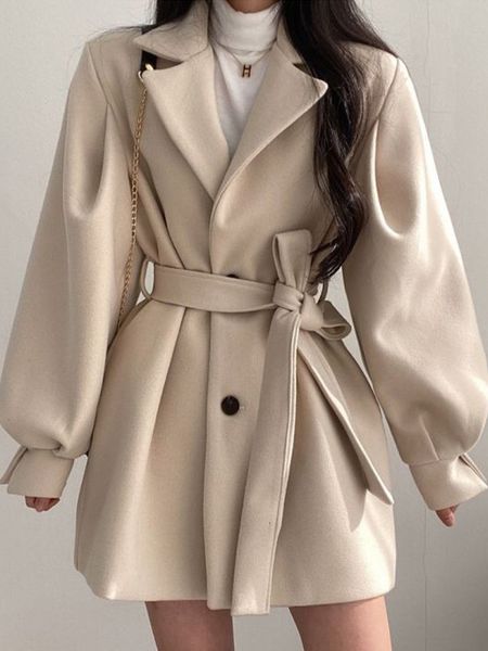 womens wool blends vintage woolen coat women autumn winter lantern sleeve lapel female korean fashion elegant bandage hepburn style overcoat, Black
womens wool blends vintage woolen coat women autumn winter lantern sleeve lapel female korean fashion elegant bandage hepburn style overcoat, Black