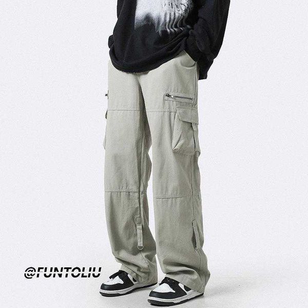 light green multi pocket overalls mens autumn trend straight tube loose casual pants small zipper floor pants, Black
light green multi pocket overalls mens autumn trend straight tube loose casual pants small zipper floor pants, Black