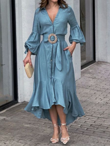 basic casual dresses summer dres 2023 spring in vintage lapel lantern sleeve lace up belt women clothing shirt elegant chic long dress 23082, Black;gray
basic casual dresses summer dres 2023 spring in vintage lapel lantern sleeve lace up belt women clothing shirt elegant chic long dress 23082, Black;gray