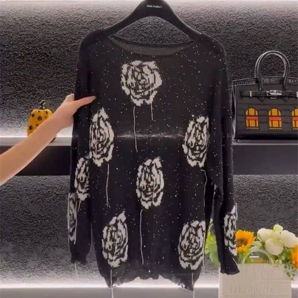 women's sweaters chic tassel rose jacquard cashmere sweater spring autumn women hollow out thin knit pullovers long sleeve jumpers knit, White;black
women's sweaters chic tassel rose jacquard cashmere sweater spring autumn women hollow out thin knit pullovers long sleeve jumpers knit, White;black