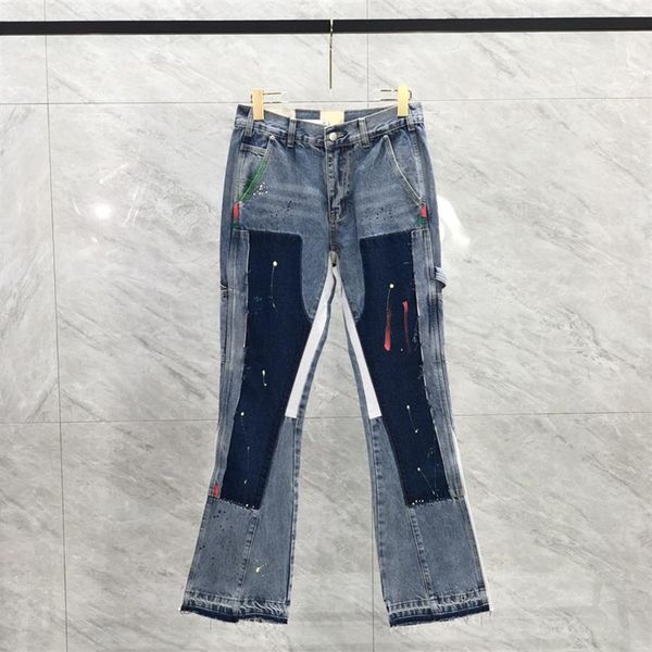 23ss men usa zipper patchwork denim pants splash ink jeans high street trousers bell bottoms221c, Black;brown
23ss men usa zipper patchwork denim pants splash ink jeans high street trousers bell bottoms221c, Black;brown