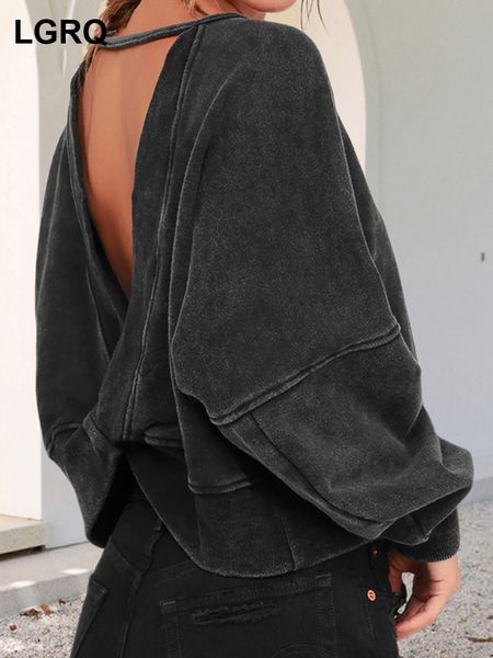 women's hoodies sweatshirts lgrq backless crisscross design casual sweatshirt women long sleeve solid color street wear pullover female, Black
women's hoodies sweatshirts lgrq backless crisscross design casual sweatshirt women long sleeve solid color street wear pullover female, Black