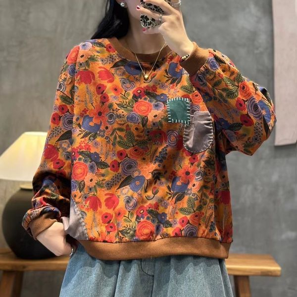 women's hoodies sweatshirts autumn sweet floral female 2023 vintage art patchwork round neck loose pullover long sleeve sudaderas 2308, Black
women's hoodies sweatshirts autumn sweet floral female 2023 vintage art patchwork round neck loose pullover long sleeve sudaderas 2308, Black
