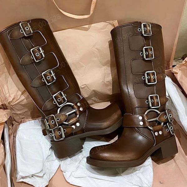 calf leather Biker Boots Brown Moto Harness boot Belt Buckled knee high booties for women chunky heel zip Knight boots Fashion square toe luxury designer shoes, Purple
calf leather Biker Boots Brown Moto Harness boot Belt Buckled knee high booties for women chunky heel zip Knight boots Fashion square toe luxury designer shoes, Purple