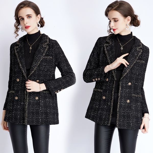 women's wool blends luxury fashion vintage women autumn winter tweed wool tassel turn down collar double breasted long sleeve plaid jac, Black
women's wool blends luxury fashion vintage women autumn winter tweed wool tassel turn down collar double breasted long sleeve plaid jac, Black