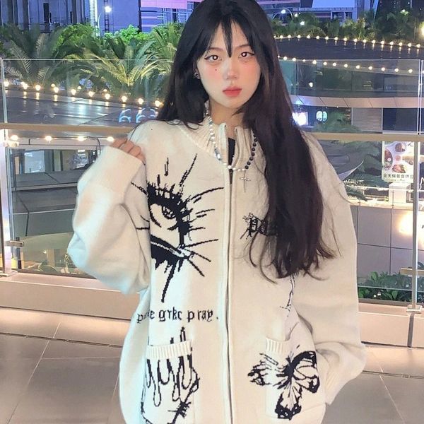 women's knits tees handpainted butterfly eyes goth cardigan turtleneck oversized sweater jacket hip hop mens couples winter zipper coat, White
women's knits tees handpainted butterfly eyes goth cardigan turtleneck oversized sweater jacket hip hop mens couples winter zipper coat, White