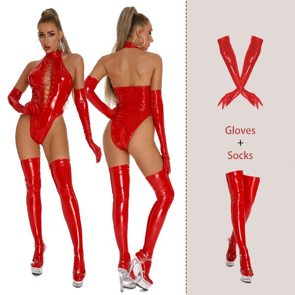 set aiiou latex leather bondage bodysuits women bandage backless erotic body costume teddies bodysuit with gloves and socks 230825, Red;black
set aiiou latex leather bondage bodysuits women bandage backless erotic body costume teddies bodysuit with gloves and socks 230825, Red;black