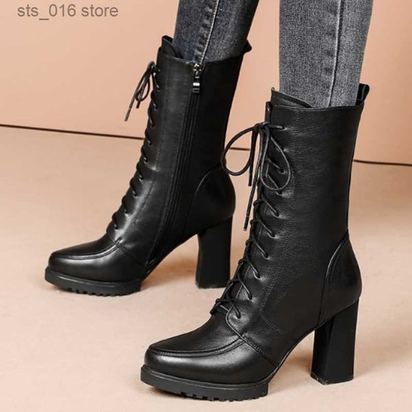 boots 2022 autumn winter leather boots women's high heel knee-high boots winter lace up anti-slip warm boots t230824, Black
boots 2022 autumn winter leather boots women's high heel knee-high boots winter lace up anti-slip warm boots t230824, Black
