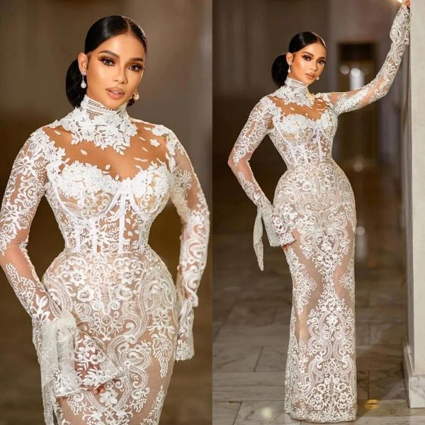 modest high neck mermaid wedding dresses illusion long sleeve lace appliqued aso ebi arabic bridal gown vestidos de novia, White
modest high neck mermaid wedding dresses illusion long sleeve lace appliqued aso ebi arabic bridal gown vestidos de novia, White