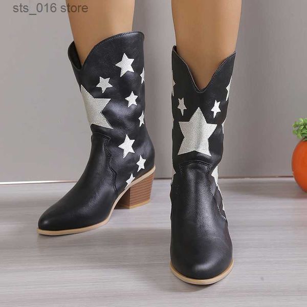 boots star embroidery ankle boots for women autumn pointed toe square heels western boots woman slip-on pu leather cowboy botas mujer t23082, Black
boots star embroidery ankle boots for women autumn pointed toe square heels western boots woman slip-on pu leather cowboy botas mujer t23082, Black