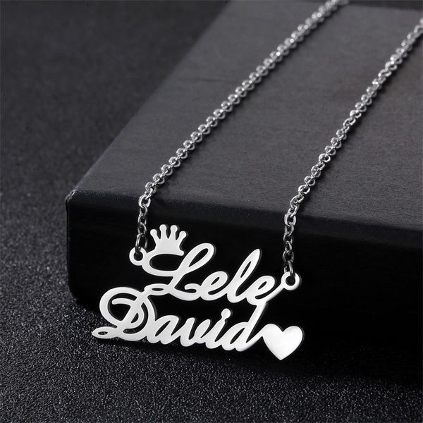 pendant necklaces personalized stainless steel custom double name crown love necklace for women gold choker gift 230825, Silver
pendant necklaces personalized stainless steel custom double name crown love necklace for women gold choker gift 230825, Silver