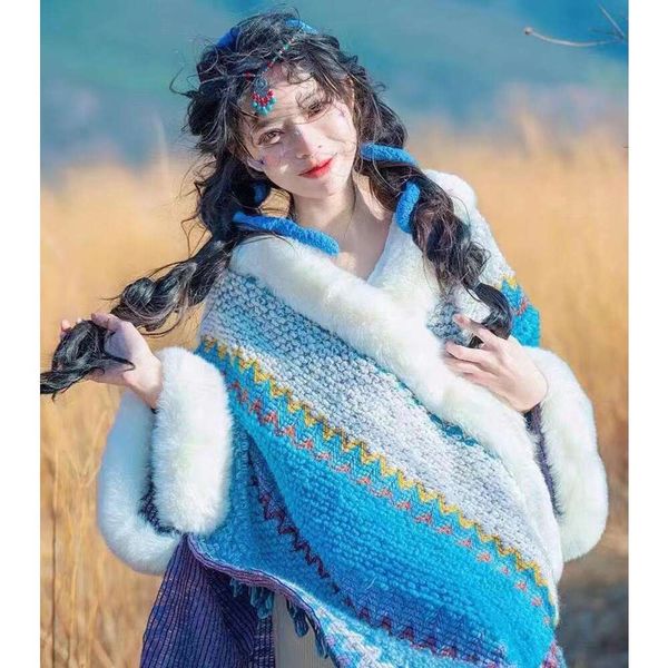 lijiang dali scarves lob shawl imitation rex rabbit fur super large collar ethnic style scarf cloak sleeveless coat, Blue;gray
lijiang dali scarves lob shawl imitation rex rabbit fur super large collar ethnic style scarf cloak sleeveless coat, Blue;gray
