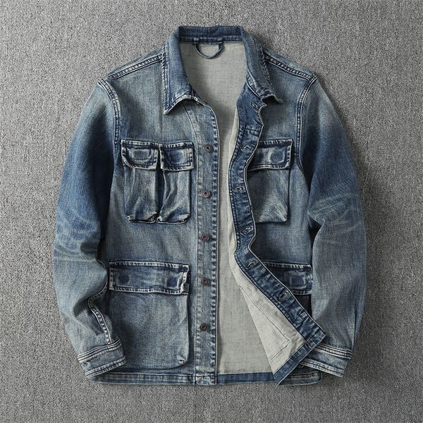 men's jackets autumn winter american retro heavyweight thick denim cargo jacket men's fashion elastic washed multi pocket m65 casu, Black;brown
men's jackets autumn winter american retro heavyweight thick denim cargo jacket men's fashion elastic washed multi pocket m65 casu, Black;brown