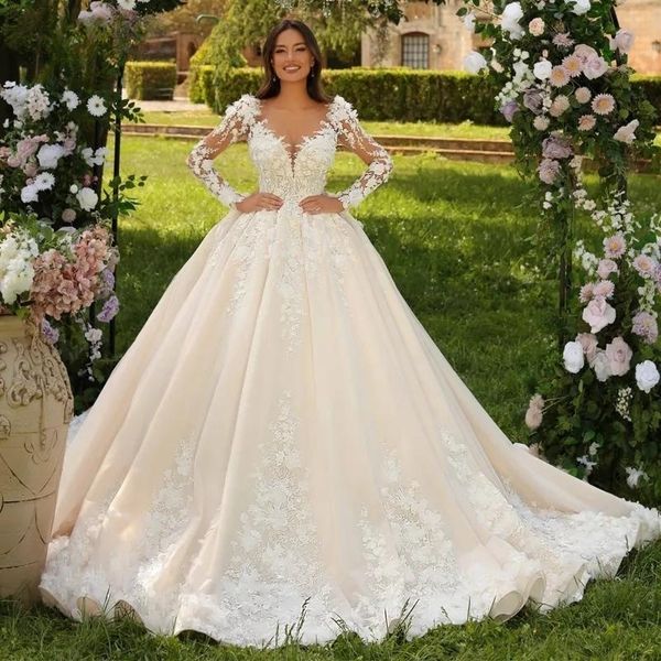 luxury scoop neck long sleeves ball gown wedding dress gorgeous appliques 3d flowers embroidery princess bridal gown, White
luxury scoop neck long sleeves ball gown wedding dress gorgeous appliques 3d flowers embroidery princess bridal gown, White