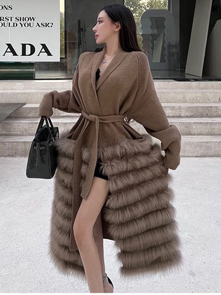 womens fur faux women oversize loose spring strip sewed together outside real knitting decoration ladys long sweater coat 230824, Black
womens fur faux women oversize loose spring strip sewed together outside real knitting decoration ladys long sweater coat 230824, Black