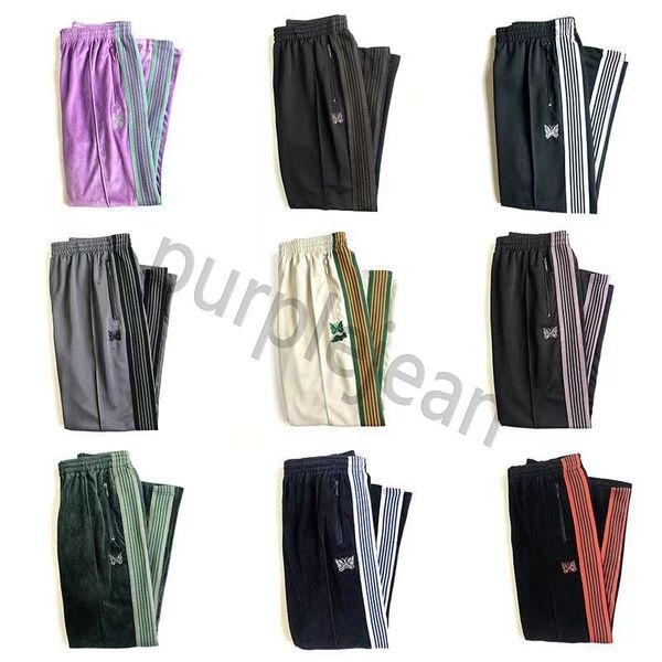Men's Pants 2023 Spring Needles Awge Trousers Men Woman Quality Butterfly Embro…
