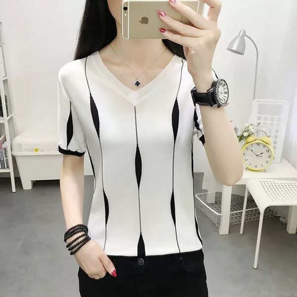 women's sweater spring summer style knitted pullovers lady casual patchwork color vneck short sleeve large size 230824, White;black
women's sweater spring summer style knitted pullovers lady casual patchwork color vneck short sleeve large size 230824, White;black