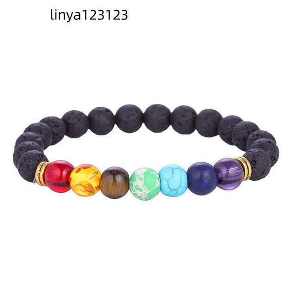 seven chakra beaded bracelet strands natural stone alloy lava-rock energy yoga bracelets, Black 
seven chakra beaded bracelet strands natural stone alloy lava-rock energy yoga bracelets, Black