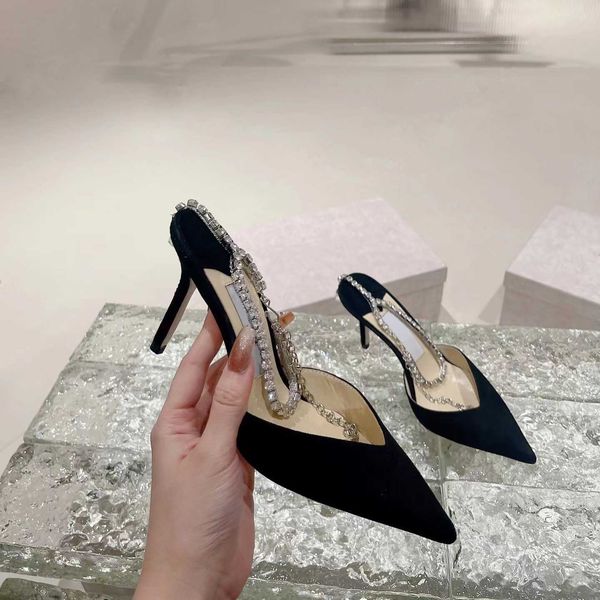 version jc one line buckle rhinestone sandals summer pointed thin heels leather shallow mouth crystal single, Black
version jc one line buckle rhinestone sandals summer pointed thin heels leather shallow mouth crystal single, Black