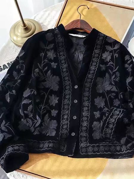 women s jackets bbwm french women black embroidered soft fabric jacket ladies v neck long sleeve coat chic single breasted 230826, Black;brown
women s jackets bbwm french women black embroidered soft fabric jacket ladies v neck long sleeve coat chic single breasted 230826, Black;brown
