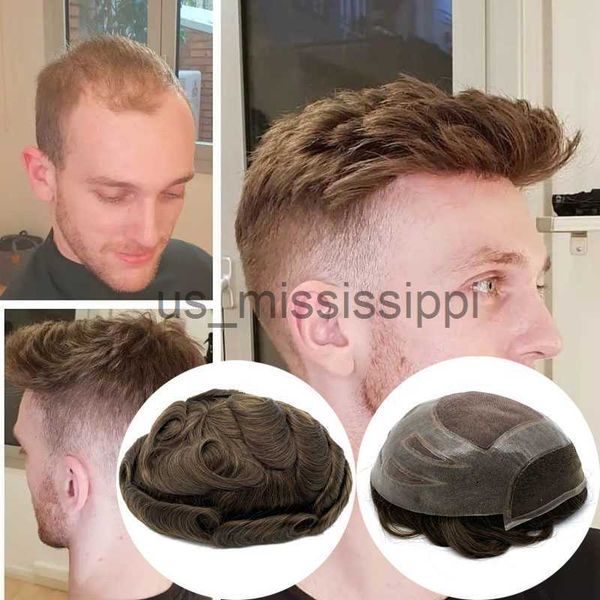 synthetic wigs natural hairline single knot wave hair men toupee hair pieces human hair x0826, Black