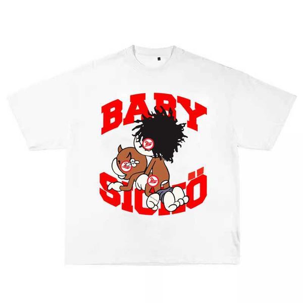 american prank vintage trendy sicko loose shoulder short sleeved hip-hop street top, White;black
american prank vintage trendy sicko loose shoulder short sleeved hip-hop street top, White;black