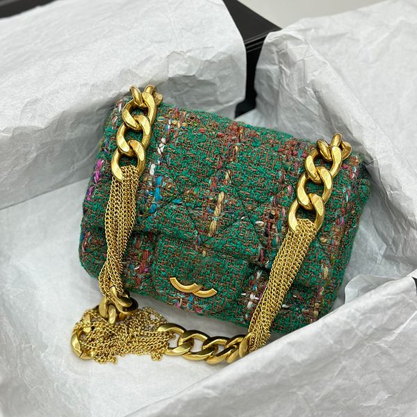 23a designer womens wool shoulder bag wool tweed classic green plaid hardware metal turnbutton luxury handbag thick chain crossbody bag make
23a designer womens wool shoulder bag wool tweed classic green plaid hardware metal turnbutton luxury handbag thick chain crossbody bag make