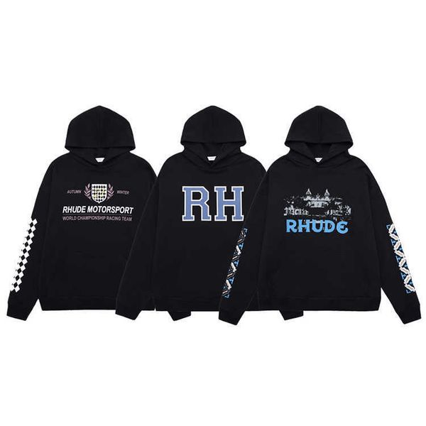chic rhude hoodie rh letter print castle racing grand prix pattern loose high street couple hoodie, Black
chic rhude hoodie rh letter print castle racing grand prix pattern loose high street couple hoodie, Black