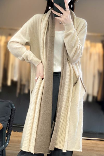 womens knits tees 100% wool cardigan autumn mid length scarf collar color matching fake two piece sweater fashionable and elegant coat 23082, White
womens knits tees 100% wool cardigan autumn mid length scarf collar color matching fake two piece sweater fashionable and elegant coat 23082, White