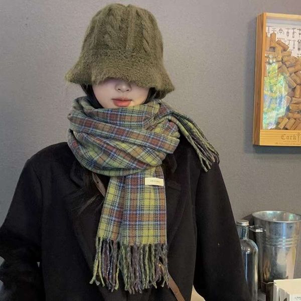 high grade retro green plaid scarf for women in autumn and winter korean version of the japanese style versatile, Blue;gray
high grade retro green plaid scarf for women in autumn and winter korean version of the japanese style versatile, Blue;gray