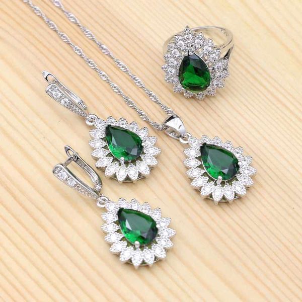 necklace sier bridal jewelry sets natural green cubic zirconia white crystal drop earrings pendant necklace ring for women, Silver
necklace sier bridal jewelry sets natural green cubic zirconia white crystal drop earrings pendant necklace ring for women, Silver