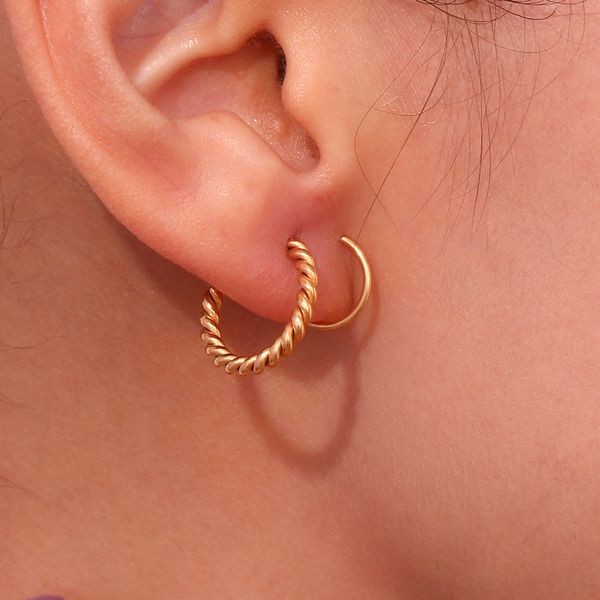 double layer twist spiral hoop earrings gold plated stainless steel small huggies earring ladies girls minimalist jewelry, Golden;silver
double layer twist spiral hoop earrings gold plated stainless steel small huggies earring ladies girls minimalist jewelry, Golden;silver