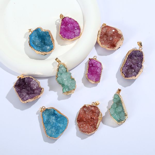 gold covered edge natural druzy pendant irregular crystal raw stone charms for necklace earrings jewelry making accessory, Bronze;silver
gold covered edge natural druzy pendant irregular crystal raw stone charms for necklace earrings jewelry making accessory, Bronze;silver