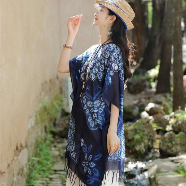 tie dyed ethnic neckerchiefs style yunnan travel coat shawl womens cotton scarf cloak sunblock tasseled pullover, Blue;gray
tie dyed ethnic neckerchiefs style yunnan travel coat shawl womens cotton scarf cloak sunblock tasseled pullover, Blue;gray