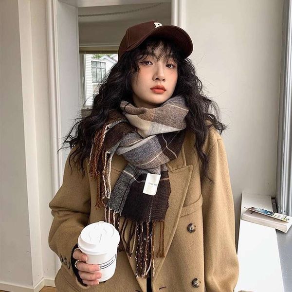 style color matching plaid scarf for womens winter thick imitation cashmere shawl korean version of the students, Blue;gray
style color matching plaid scarf for womens winter thick imitation cashmere shawl korean version of the students, Blue;gray