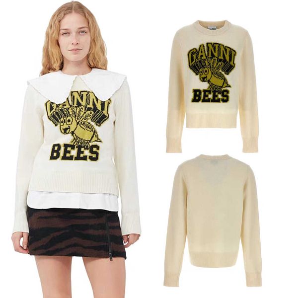 23aw new ganni women desginer ganni sweater letter beige bee pattern pullover round neck wool knit sweatshirt fashion, White
23aw new ganni women desginer ganni sweater letter beige bee pattern pullover round neck wool knit sweatshirt fashion, White