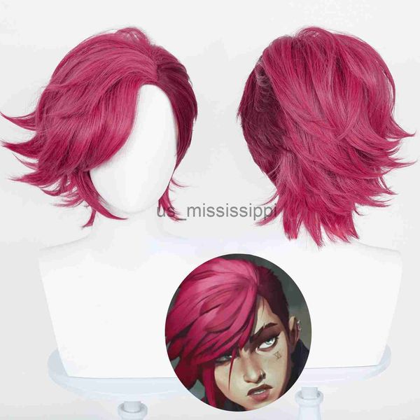 

synthetic wigs joybeauty game lol arcane vi cosplay wig vi 30cm deep rose short heat resistant synthetic hair woman and man role play wigs x, Black