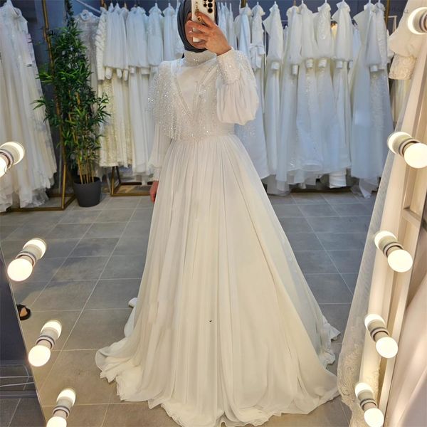vintage chiffon beaded muslim wedding dresses high neck long sleeve islam bridal gown sequin a line turkey robe de mariee, White
vintage chiffon beaded muslim wedding dresses high neck long sleeve islam bridal gown sequin a line turkey robe de mariee, White