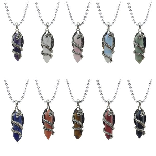 high-grade design stainless steel dragon wrapped natural energy healing hexagonal stone couple pendant and charms necklace, Silver
high-grade design stainless steel dragon wrapped natural energy healing hexagonal stone couple pendant and charms necklace, Silver